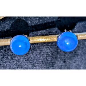 925 Sterling Silver Dyed Blue Genuine Pearl Stud Earrings